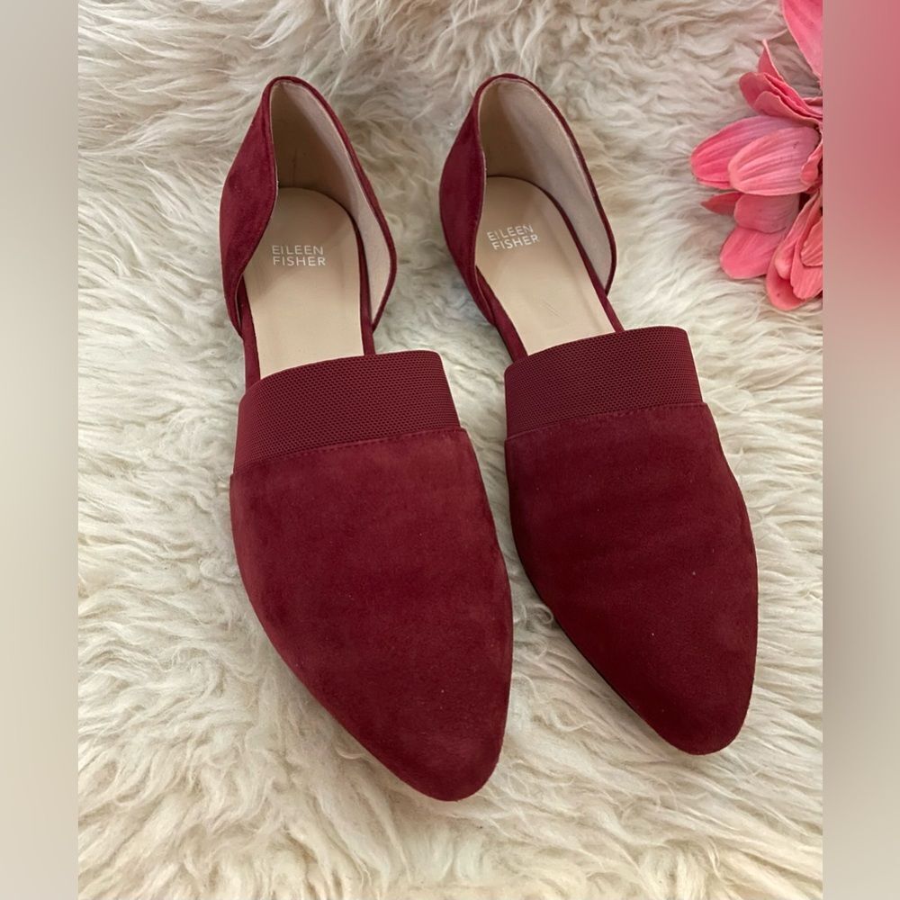Eileen Fisher d’Orsay Flats Burgundy Suede 10